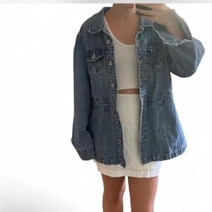 Women's Washed Blue Denim Jacket with Cinched Waist